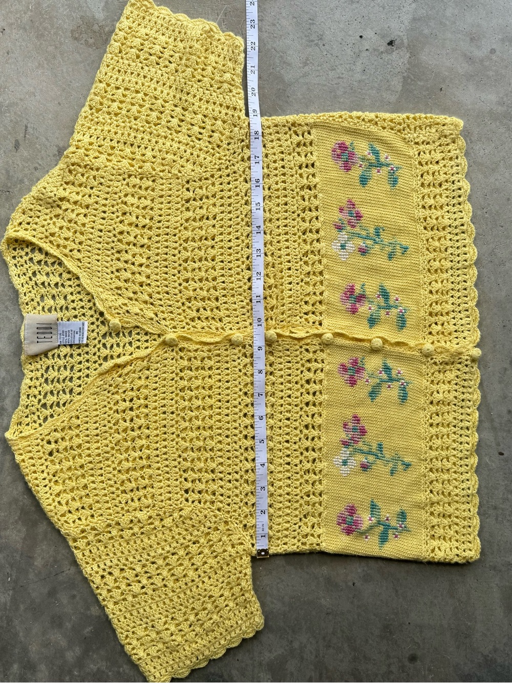Vintage Yellow Crochet Knit Button-Front Short Sleeve Cardigan M Cross Stitch - Picture 11 of 15